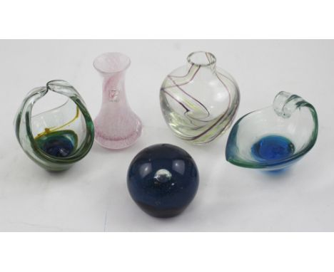 A collection of Mdina and Caithness studio glass to include a Caithness 'Moon Probe' paperweight numbered 251/1000, height 7.