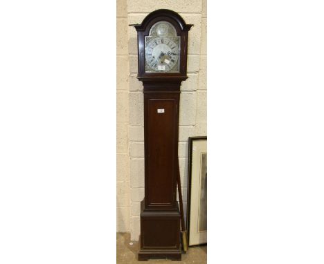 A modern mahogany-cased grandmother clock with three-train gong-striking movement, 161cm high.