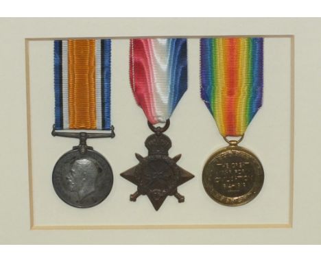 A WWI trio awarded to 304666 J Hadwin Sto 1 RN, 1914-15 Star, British War and Victory medals, marked 'Hodwin' on medals and a