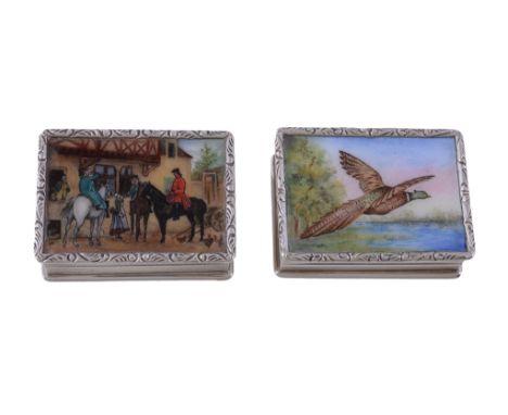  Two silver and enamel rectangular snuff boxes,   by S. J. Rose  &  Son, Birmingham 1978, and mark of Garrard  &  Co Ltd over