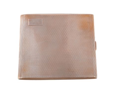  A 9 carat gold rectangular cigarette case by Walker  &  Hall,   Birmingham 1939, with engine turned decoration, 9cm (3 5/8in