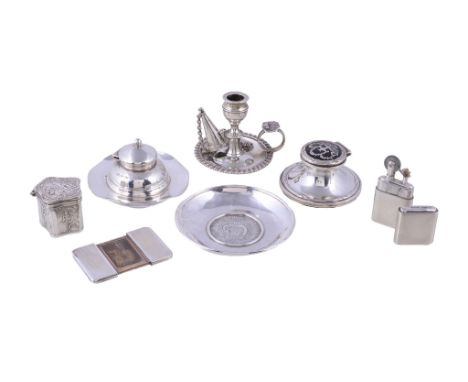  A collection of small silver,   comprising: a George III taperstick from an inkstand by Rebecca Emes  &  Edward Barnard I, L