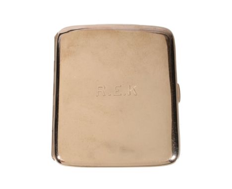  A 9 carat gold plain rectangular cigarette case by Horace Woodward  &  Co.,   Birmingham 1914, engraved   R.E.K   and  R. E.
