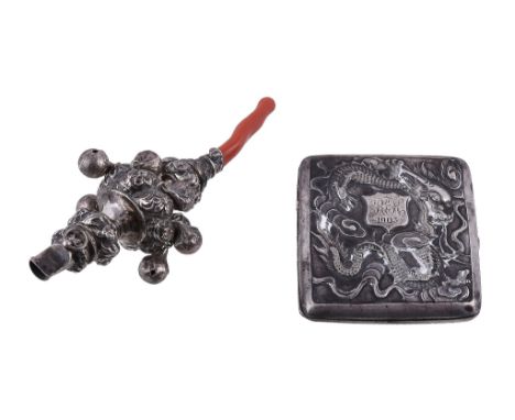  A Victorian silver child's rattle,   maker's mark illegible, Birmingham 1859, with eight bells arranged in one tier, a coral