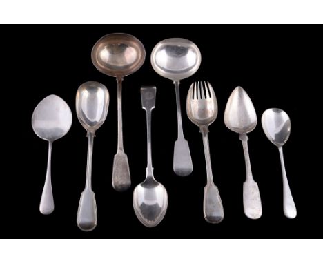  A pair of Victorian silver fiddle and thread salad servers by George Adams,   London 1874 and 1875, the spoon 29cm (11 1/2cm