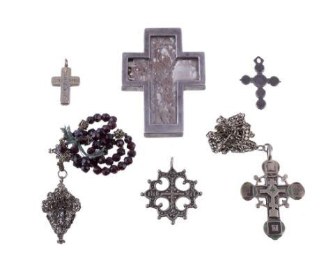  A collection of crosses,   including: one with dried plant material under bevelled glass, engraved   Ypres Maurice 27 Oct. 1