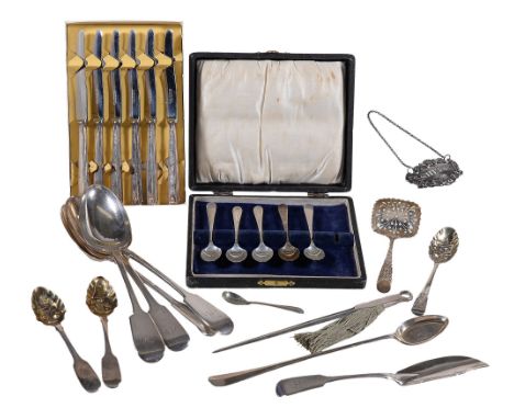  A collection of silver flatware,   to include: a meat skewer by Elkington  &  Co., Birmingham 1966, 20cm (8in) long; a Georg