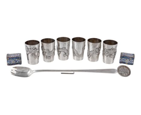  A set of six Chinese export silver tapered small beakers or tots by Hung Chong  &  Co.,   Hong Kong, circa 1880-1925, tapere