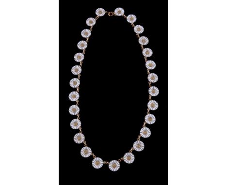  An enamel daisy necklace by Georg Jensen,   post 1945, composed of circular shaped enamel panels designed as daisy heads, si