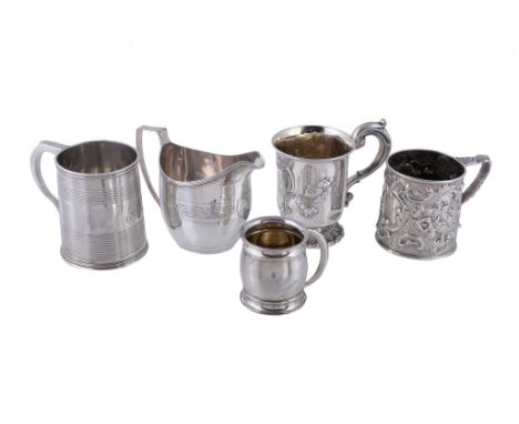  A collection of small silver,   including four christening mugs: George IV tapered barrel by Rebecca Emes  &  Edward Barnard