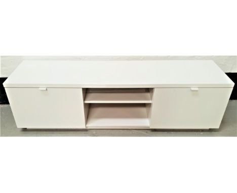 IKEA LOW SIDE CABINETin white melamine with a rectangular top above a central open recess with an adjustable shelf, flanked b