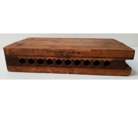 VINTAGE WOODEN CIGAR MOLDin two sections with moulds/sections for ten cigars, marked 714423, 33cm long 