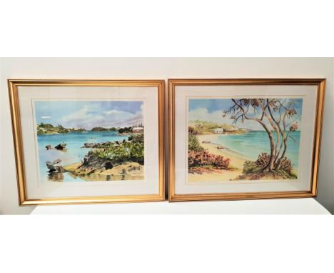 CAROLE HOLDINGGrape Bay, Bermuda, print, signed to mount, 45cm x 60.5cm; and Jill Amos Raine, Mullet Bay, Bermuda, limited ed