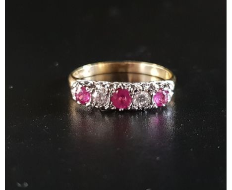 GRADUATED RUBY AND DIAMOND FIVE STONE RING the diamonds totaling approximately 0.2cts and the rubies approximately 0.4cts, on