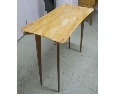 1960S DANISH CONSOLE TABLE, cross form base with concave sided sienna marble top, 100cm x 51cm x 84cm approx. (with faults, t