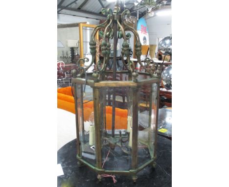 HANGING LANTERN, four branch, French style in bronze frame with glass inserts, 85cm H plus chain.