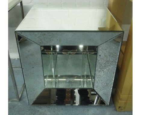 MIRRORED INFINITY CUBE, with mirrored shelf below, 53cm x 53cm x 54cm H.