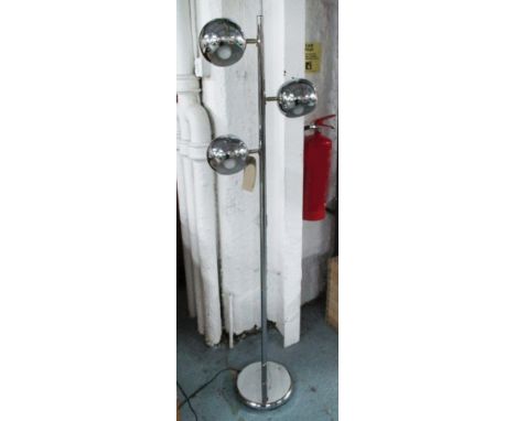 STANDING LAMP, 1960s style with three polished metal shades, 165cm H.