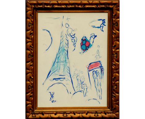 MARC CHAGALL 'Paris', off set lithograph 1965, 33cm x 23cm.