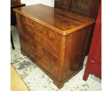 COMMODE, Biedermeier walnut with four long drawers, 54cm D x 91cm H x 103cm W. (with faults)