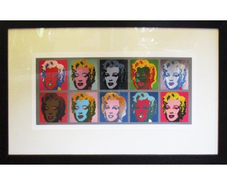 ANDY WARHOL '10 Marylins', lithograph, 29cm x 67cm, framed and glazed.