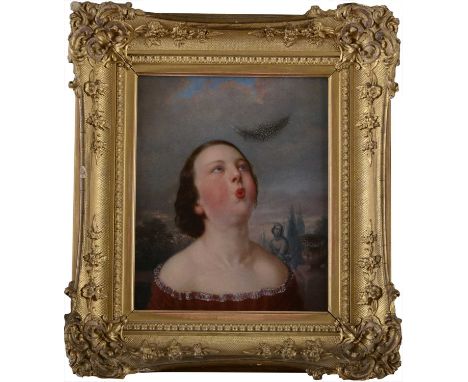 Continental School, 19th century A young girl blowing a featheroil on canvas30.5 x 26cmCondition report: Some surface dirt, t