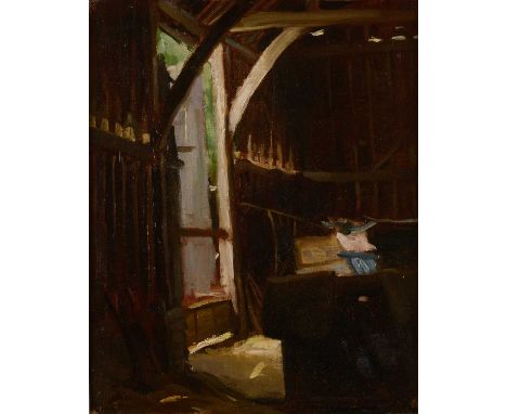 *Percy Hague Jowett (1882-1955)Barn interioroil on canvas32.5 x 26cm*Artist's Resale Right may apply to this lot.Condition re
