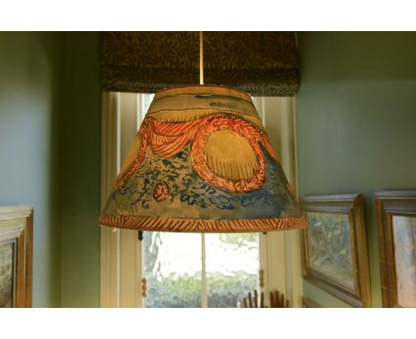 Two hand-painted light shades,by Quentin Bell, each of conical form41cm diameter approximately (2)Condition report: Please no
