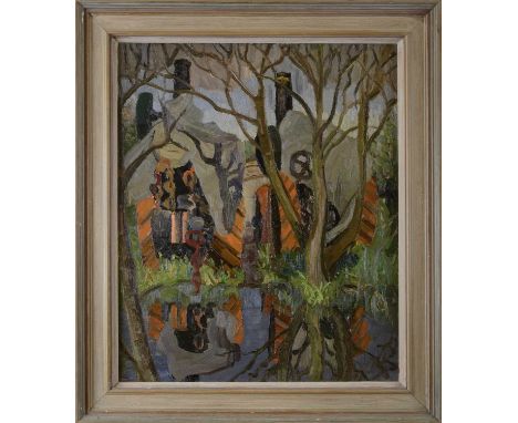 *Lucy Harwood (1893-1972)'Traction Engines Resting'signed and inscribed as titled verso, oil on canvas77 x 63.5cmThe present 