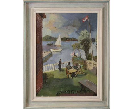 Allan Walton (1892-1948)The garden of the Maybush Inn, Waldringfield, Suffolk; Interior (verso)signed 'Alan Walton' l.l., oil