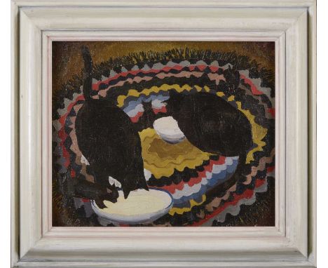 *Joan Warburton (1920-1996)Cats with milkdated 1948 verso, oil on canvas30 x 35cm*Artist's Resale Right may apply to this lot