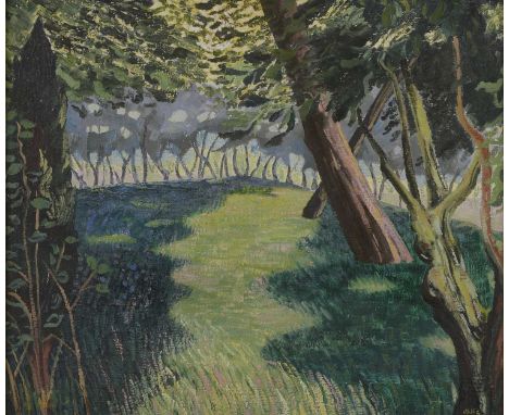 *Joan Warburton (1920-1996)Sunlight, Provencesigned with initials and dated 56 l.r., inscribed on a label verso, oil on canva