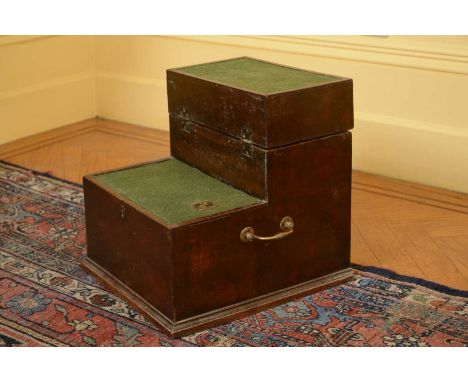 A mahogany box,19th century, converted for use as library steps, with brass handles to either side,46cm wide40cm deep30cm hig