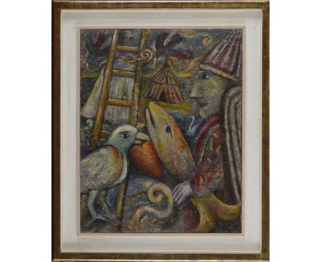 *Mervyn Charlton (b.1945)'Bird heart'signed, inscribed and dated 87 verso, oil on board57.5 x 46cm*Artist's Resale Right may 