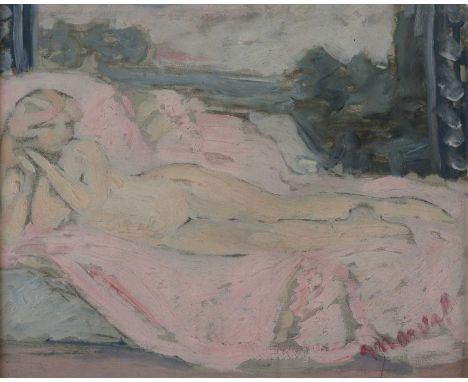 Jacqueline Marval (French, 1866-1932)'Nu couché'signed 'Marval' l.r., oil on board22 x 27cmProvenance: With Crane Kalman Gall