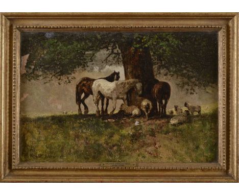 Richard Whatley West (1848-1905)Horses and sheep under a treesigned and dated 'R. W. West June 20 1882' l.l., oil on canvas20