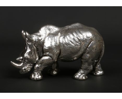 A filled silver model of a rhinoceros by Styles Silver. Assayed Sheffield 2019, 20cm long.&nbsp;Condition report intended as 