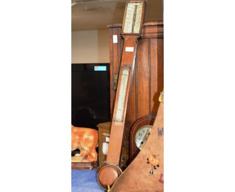 OLD OAK CASED STICK BAROMETER BY BAIRD &amp; SON GLASGOW     