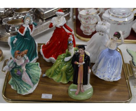 TRAY WITH VARIOUS ROYAL DOULTON FIGURINE ORNAMENTS     