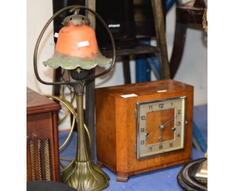 ART DECO STYLE CHIMING MANTLE CLOCK &amp; ART NOUVEAU STYLE TABLE LAMP     