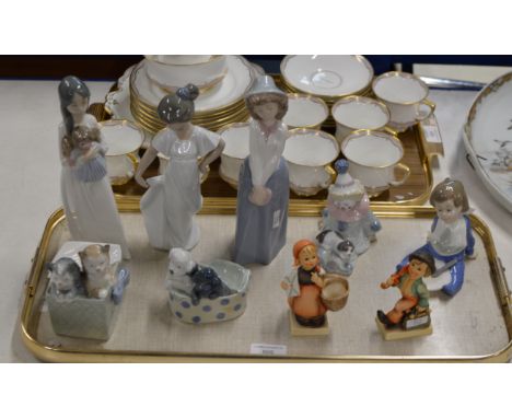 TRAY WITH VARIOUS FIGURINE ORNAMENTS, NAO, HUMMEL ETC     