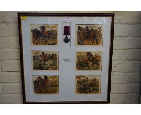 After Harry Payne, 'Victoria Cross Gallery', a set of six, colour print, each 13 x 17cm, framed as one with a replica VC meda