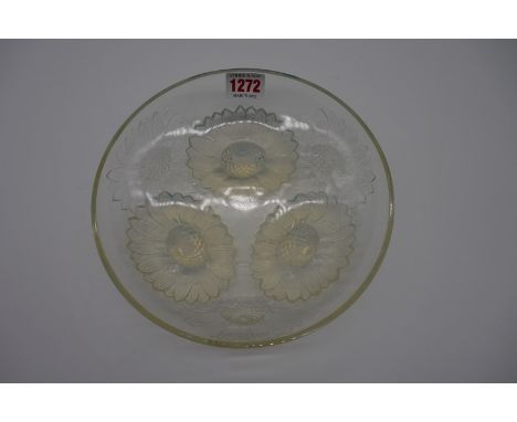 A R Lalique 'Vernon' pattern opalescent glass bowl,&nbsp;22cm diameter.&nbsp; 