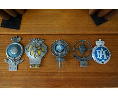 Automobilia:&nbsp;five vintage car radiator badges, comprising: a 'Jaguar Drivers' Club'; three 'Royal Automobile Club' examp