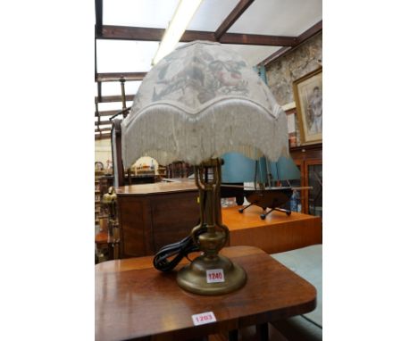 An antique brass ship's gimbal table lamp, height including shade 43cm.&nbsp; 