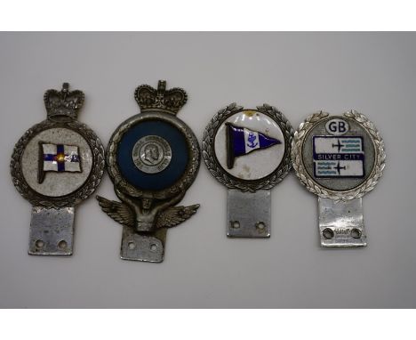 Automobilia: four vintage car radiator badges, to include: a 'Royal Automobile Club' example; a 'Silver City' example; anothe