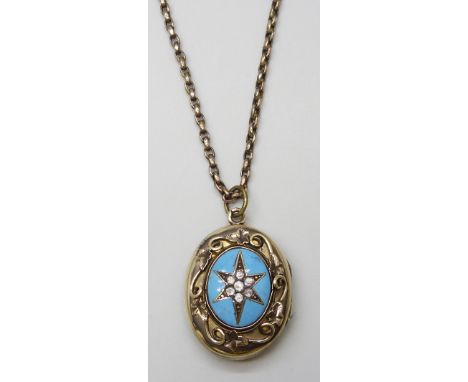 A Victorian gilt paste set locket on a belcher chain,  4.3cm including bale