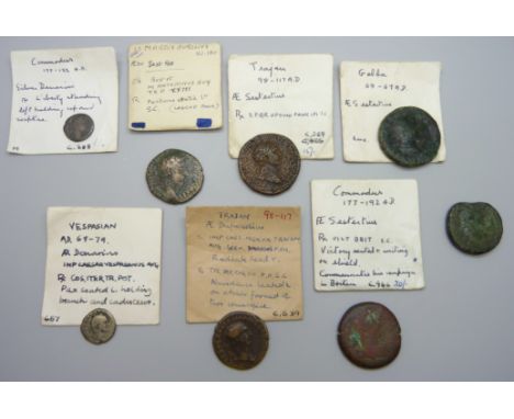 Ancient Roman coin collection - Denarius, Dupondius, Sestertius Trajan, Gaisa, Commodus, etc.