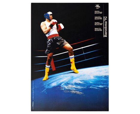 Original vintage sports poster for Barcelona '92 Games of the XXV Olympiad Barcelona 1992 featuring a photo collage of a boxe