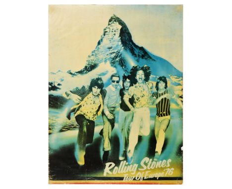 Original vintage music concert poster promoting the English rock band The Rolling Stones Tour of Europe '76 featuring a colla